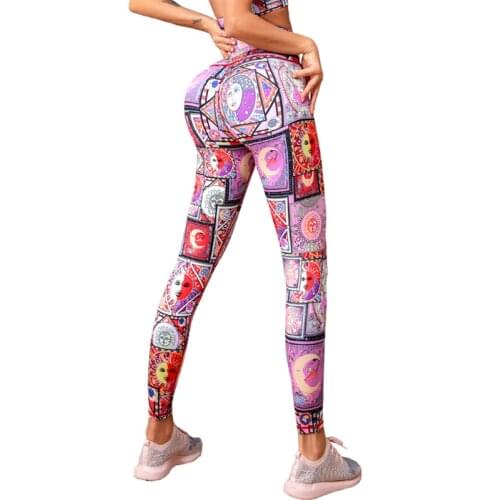 New sports fitness printed design high waist honey peach buttock yoga pants speed dry sports pants buttock lift tight women