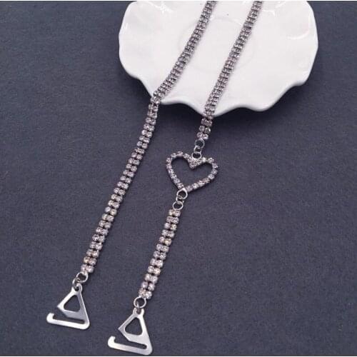 Luxury Women Adjustable Bra Holder Anti Skid Strap Heart Rhinestone Crystal Shoulder Chain Sexy Fashion Wedding Bridal Jewelry