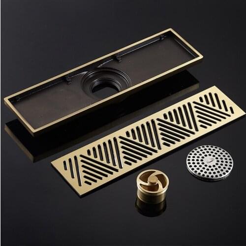 Drain 8*30CM Euro Antique Brass Art Carved Floor Drain Cover Shower Waste Drainer Bathroom Bath Accessories Strainer DL8050