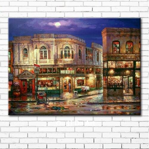Mediterranean sea house stree light night landscape canvas printings oil paintings printed on canvas wall art decoration picture
