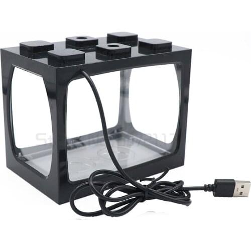 Building block bucket aquarium Mini Creative Desktop ornament transparent small aquarium Goldfish Aquarium landscaping aquarium