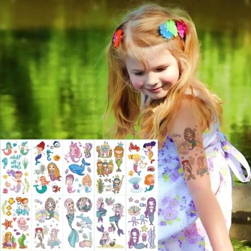 10pcs Mermaid tattoo set temporary tattoo sticker face tatoo for kids Cartoon Halloween Chrismas Unicorn design waterproof tatto
