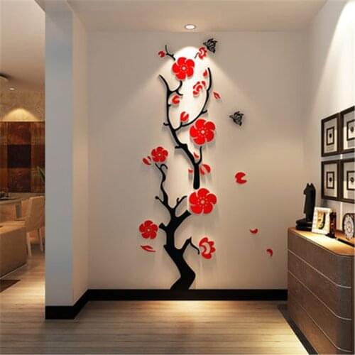 Three-dimensional Acrylic Crystal wall stickers Plum flower Bedroom Living room entrance 3D Sticker Home decor wall art adhesive