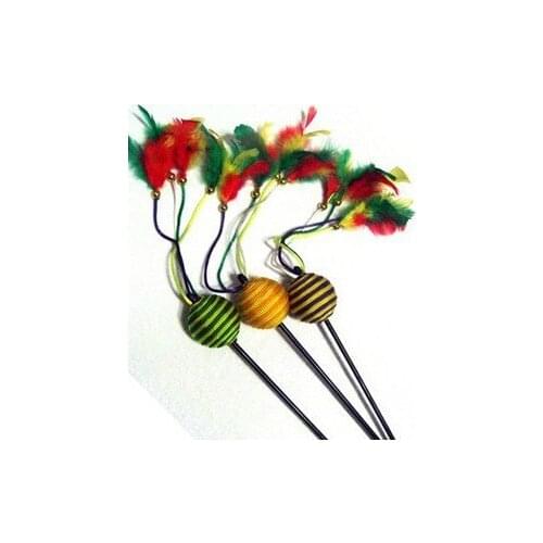 Rope ball colorful feathers cat bar Teaser Toy Rod cat bell toys scratching Cat Teaser toys 20pcs/lot