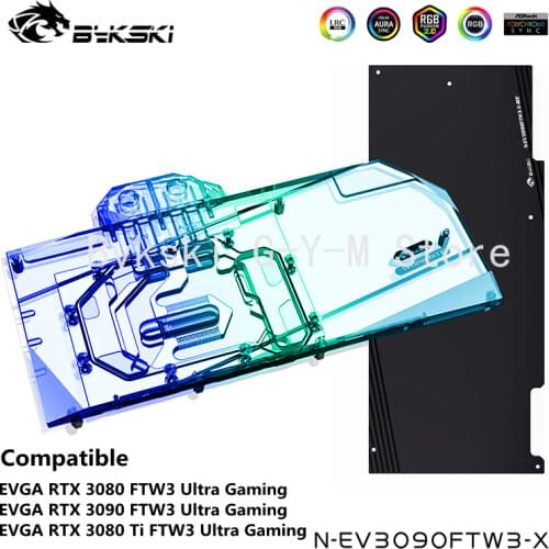 Bykski 3090 3080 GPU Water Block For EVGA RTX3090 3080 FTW3 ULTRA GAMING Graphic Card,VGA Cooler 5V/12V M/B SYNC,N-EV3090FTW3-X