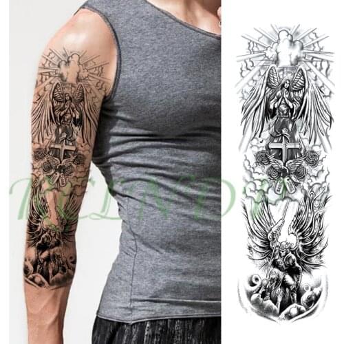 Waterproof Temporary Tattoo Sticker cross angel wings flowers spear full arm large art fake tatto flash tatoo for men women