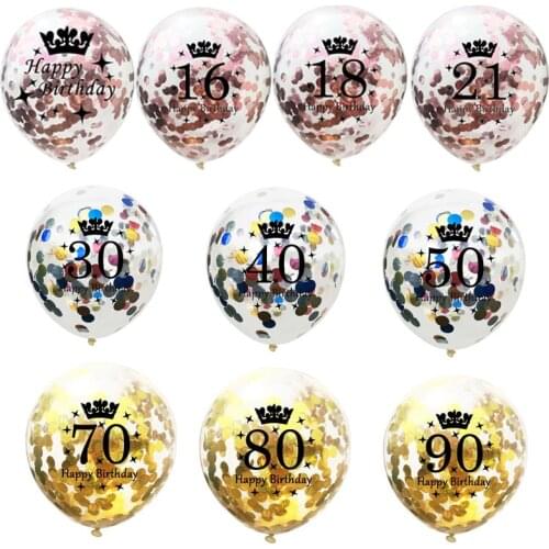 5pcs 12inch Confetti Balloons Latex Birthday Balloon 16 18 21 30 40 50 60 70 Years Old Birthday Party Anniversary Decorations