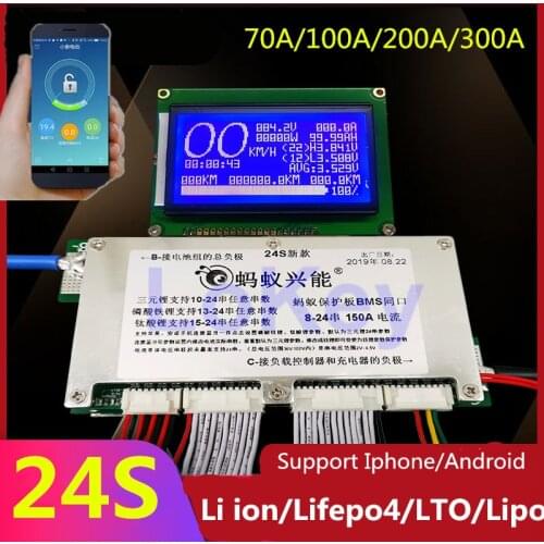 Smart BMS 24S 72V 60V 48V Lifepo4 li-ion Lipo LTO Battery Protection Board BMS 300A 200A 100A 80A with Bluetooth APP and screen