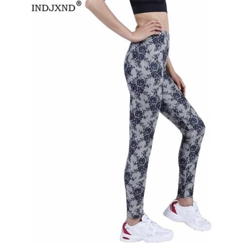INDJXND High Waist Snake Flower Print Leggings Push Up Sport Women Fitness Running Pants Workout Sportswear Gym Tights Bottom