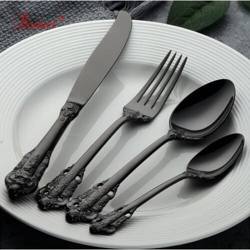 1lot/24PCS Black Plated Dinnerware Set 18/10 Stainless steel Metal Luxury Cutlery Set Dinner Fork Dining Knife Tablespoon for 6