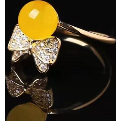 18K bag gold and silver 7mm natural yellow beeswax live ring
