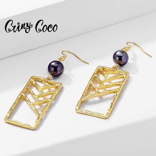 2020 Cring Coco Hawaiian Geometric Drop Earrings for Women Hollow Dangle Pearl Earring for Ladies Summer Trendy Party Jewelry