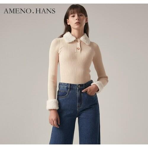 2021 new style fur collar pullover knitted models wool sweaters slim sweaters women