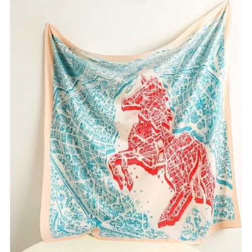 2021 Vintage Horse Print Shawl Twill Square Scarf Women Hijab Ladies Summer Beach Foulard Headscarves Bandana Soft Kerchief