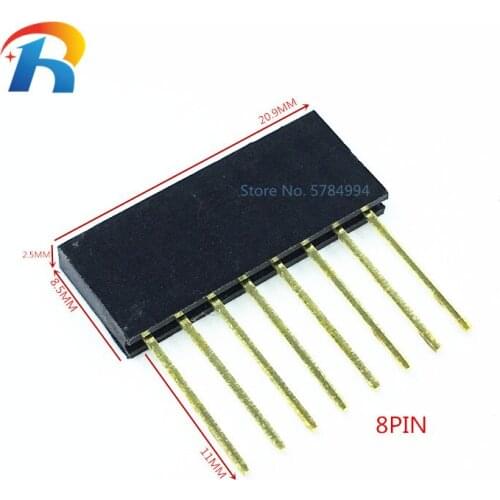 30CS 8Pin Pitch 2.54 mm Straight Single Row Female Socket PCB Board Pin Header Strip Connector 1*8P for Arduino L11MM