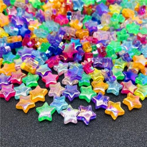 50pcs/Lot 11mm Acrylic Spacer Beads Plating AB Five-pointed Star Transparent Rainbow Color Beads For Jewelry Making