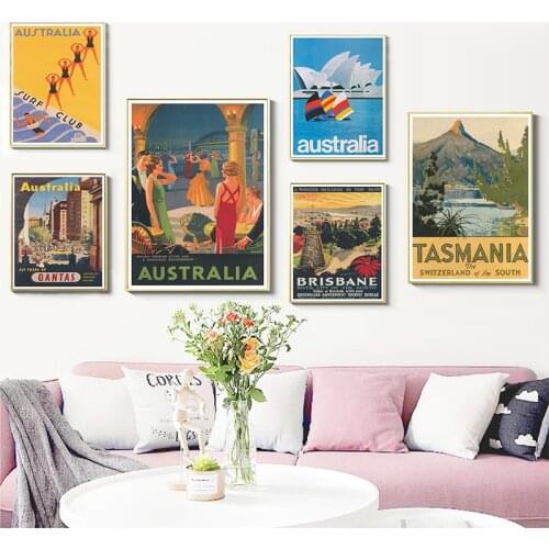 Australia Wall Art Canvas Painting Vintage Travel Posters and Prints Traveler Gift Retro Gallery Wall Pictures Living Room Decor