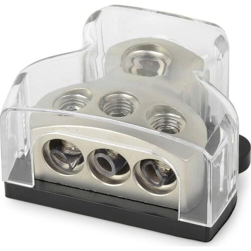 Power distribution block (0GA / 2GA) * 1 in (4GA / 8GA) * 3 out Nickel-plated inner material, high-strength, heat-resistant plas