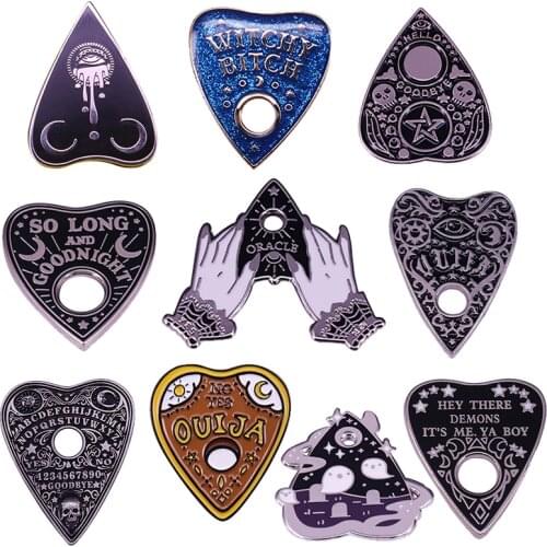 Heart Shaped Ouija Talking Board Pins Oracle Mystic Tarot Witch Theme Badge Ghost Skull Eye Brooch Halloween Gothic Decor
