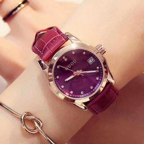 Guou Luxury Brand Day Date Genuine Leather Strap Woman Casual Quartz Clocks Lady Calendar Watch Simple Wristwatch Relogio Female