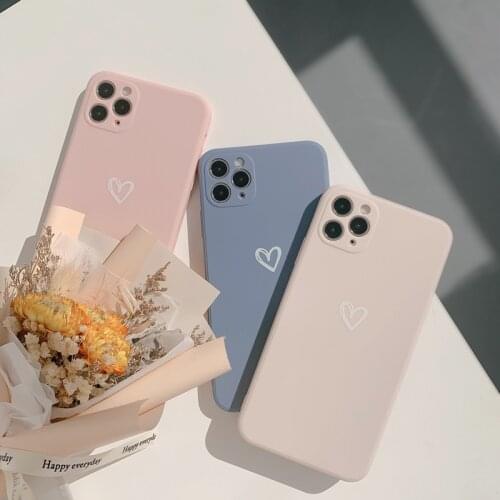 Simple Solid Color Korean Love Heart Phone Case For iPhone 12 Pro Max 11 Xr X Xs max 7 8 Puls Se 2020 Cases Soft Silicone Cover