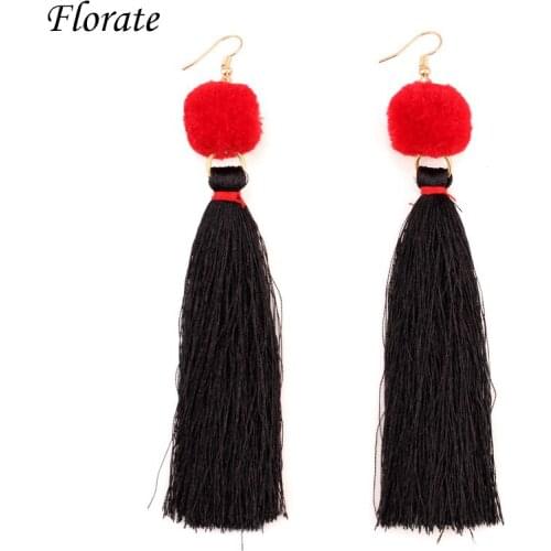 Florate Cotton Chunky Long Tassel Handmade Pom Pom Earrings for Women New Accessories Pendant Dangle Statement Earrings Designs