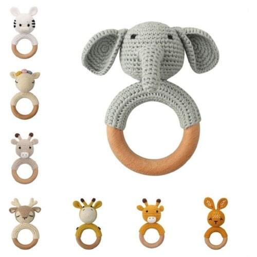 Baby Teether Wooden Toys Mobile Pram Crib Ring Crochet Rattle Soother Teether