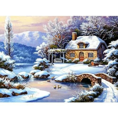 Cabin diamond mosaic winter snow embroidery painting landscape rhinestone wall sticker decor diamond art needlework handcraft