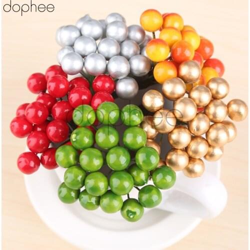 Dophee 4pcs Mini Artifical Berries Branch Simulation Christmas Xmas Foam Fruit Artificial Holly Berry Home Decor 10mm