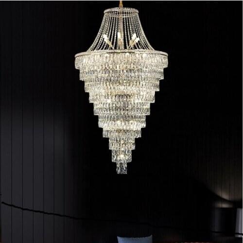 Duplex floor luxury crystal big chandelier hotel lobby living room spiral staircase villa decorative chandelier