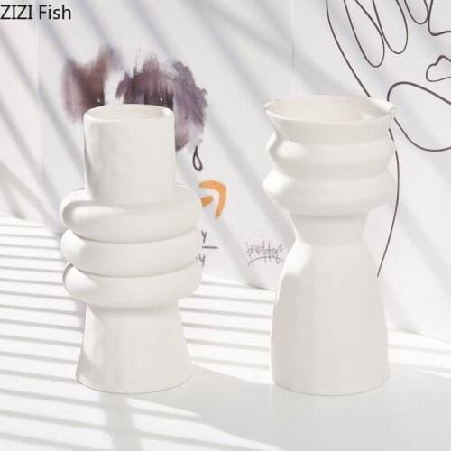 European White Spiral Ceramic Vase Dried Flowers Hydroponic Flower Arrangement Living Room Dining Table Art Vase Home Decoration