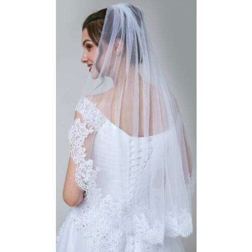 White ivory Elbow Length Veil Applique Lace Tulle wedding veil bridal veils with comb Wedding Accessories