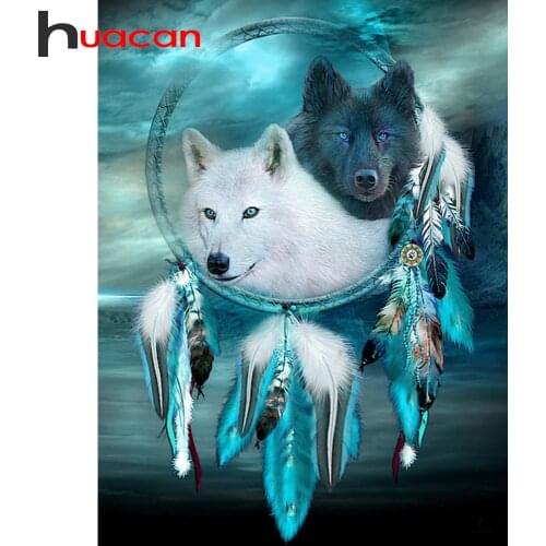 Huacan Full Square/Round Diamond Painting Wolf New 5D DIY Diamonds Embroidery Kits Animal Decorations Home