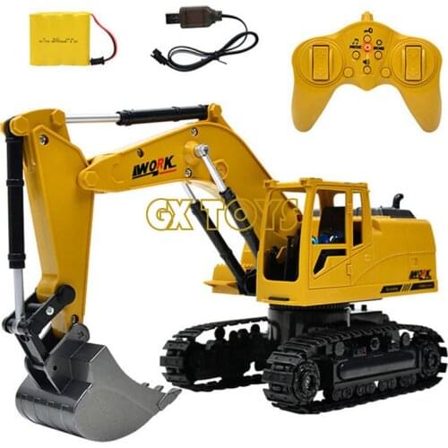 8CH Simulation Toy RC Excavator Toys with Musical and Light Childrens Boys RC Truck Beach Toys RC Engineering Car Tractor