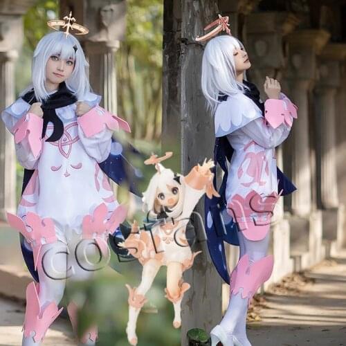 Game Genshin Impact Cosplay Costume Paimon Cosplay Jumpsuit Women Lolita Costume Leg Armor Halloween Suit Cloak Free Shipping
