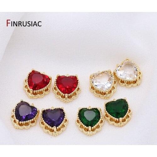 Korean Fashion Charms DIY Earring Accessories Exquisite Color Glass Zirconium Heart Pendant For Necklace Making