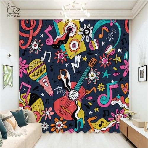 Cool Print With Skull Guitars Curtain Cartoon Cornices For Curtains On Windows Curtain Luxury Living Room Modern Micro Shading