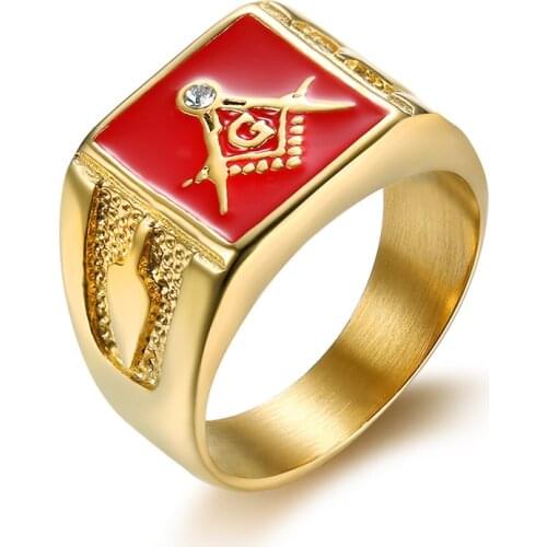 Hot sale epoxy Gold color Retro Master Mason Masonic Rings Stainless Steel Freemason Ring Male Fashion Jewelry R814G