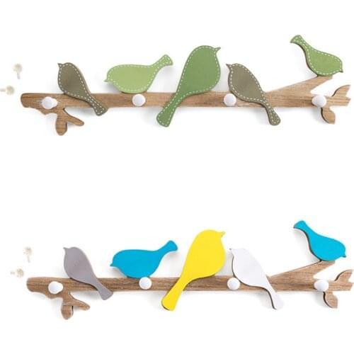 Cute Creative Wooden Bird Coat Hooks Home Decor Hooks Clothes Hanger Living Room Wall Door Fresh Garden Hanging Wall Decoration