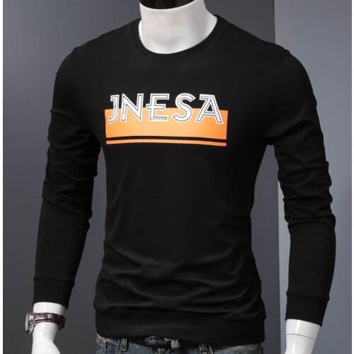 Fashion Printed Black Crewneck Sweatshirt Men Autumn Cotton Tracksuit Streetwear Casual Oversized Hip Hop Mens Clothes