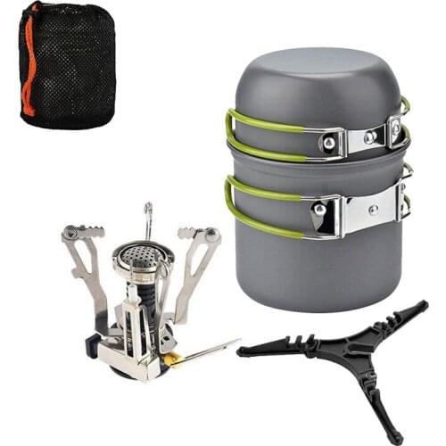 Outdoor Hiking Camping Cookware Set 1-2 Persons Portable Cooking Tableware Picnic Set Pot Pans Bowls With Dinnerware Gas Stove