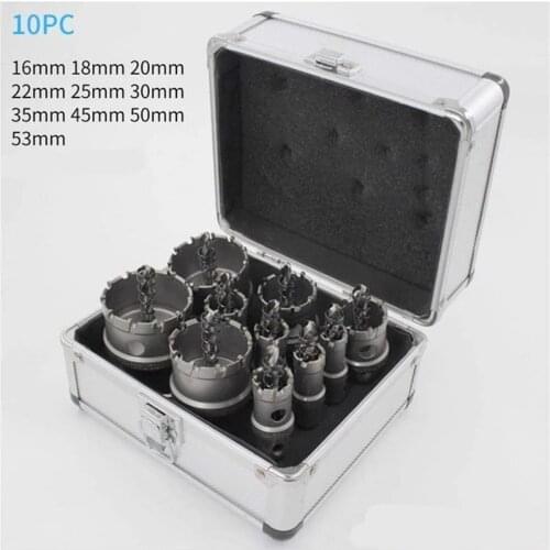 10pcs/Set 16-53mm TCT Hole Saw Drill Bit sets Alloy Carbide Cobalt Steel Cutter Stainless Steel Plate Iron Metal Aluminum Box
