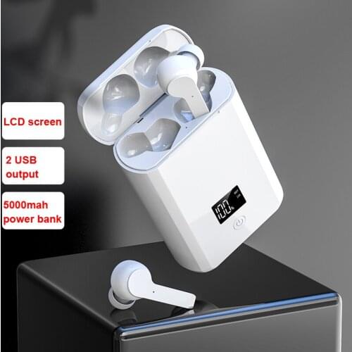 TWS Wireless Earphone Bluetooth V5.0 headphone LED Display With 5000mAh Power Bank Headset Microphone 2 USB Output Sports