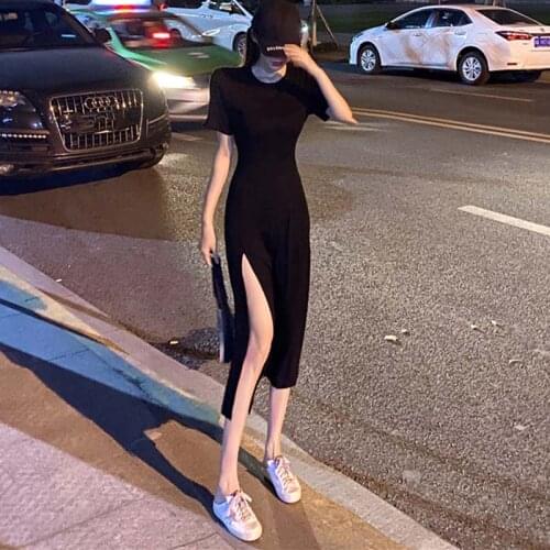 2001 Summer New Women Korean Sexy Hollow Out Fashion Slim Waist Midi Dress French Vintage Short Sleeve One-Piece Female Dresses