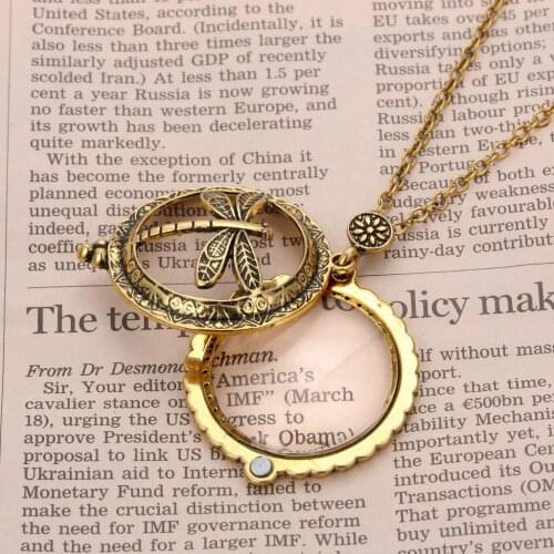 RetroSkeleton Dragonfly Necklace Magnifying Glass Pendants Hanging Decor