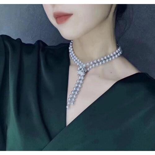 Fine Jewelry Natural Fresh Water Pearls 7-8mm Gray Peals Necklaces for Women Fine Pearls Necklaces
