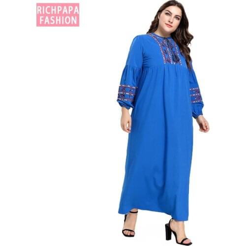 Vestido Embroidery Muslim Maxi Dress Kaftan Pakistani Arabic Hijab Elbise Islamic Indonesia Robe Musulmane Longue Caftan Abaya