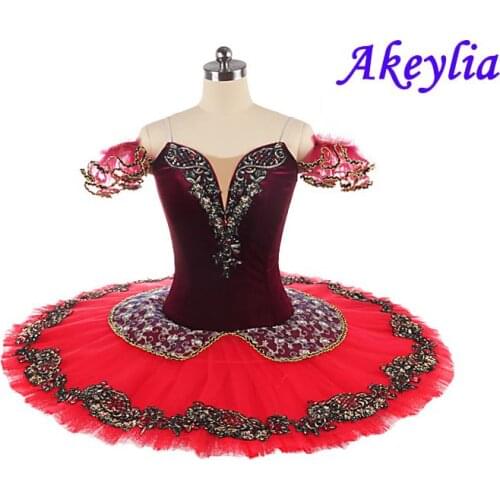 Adult Professional ballet tutu wine red velvet Esmeralda variation pancake tutu competition Costume Burgundy for girl 11 layers