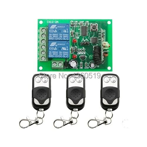 NEW DC12V 2CH 10A Radio Controller RF Wireless Push Remote Control Switch 315 MHZ 433 MHZ teleswitch 3 Transmitter +1 Receiver