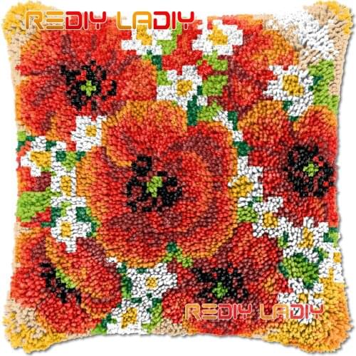 Latch Hook Cushion Colorful Daises DIY Needlepoint Kits Chunky Acrylic Yarn Arts Crocheting Lofty Pillow Case Hobby & Crafts